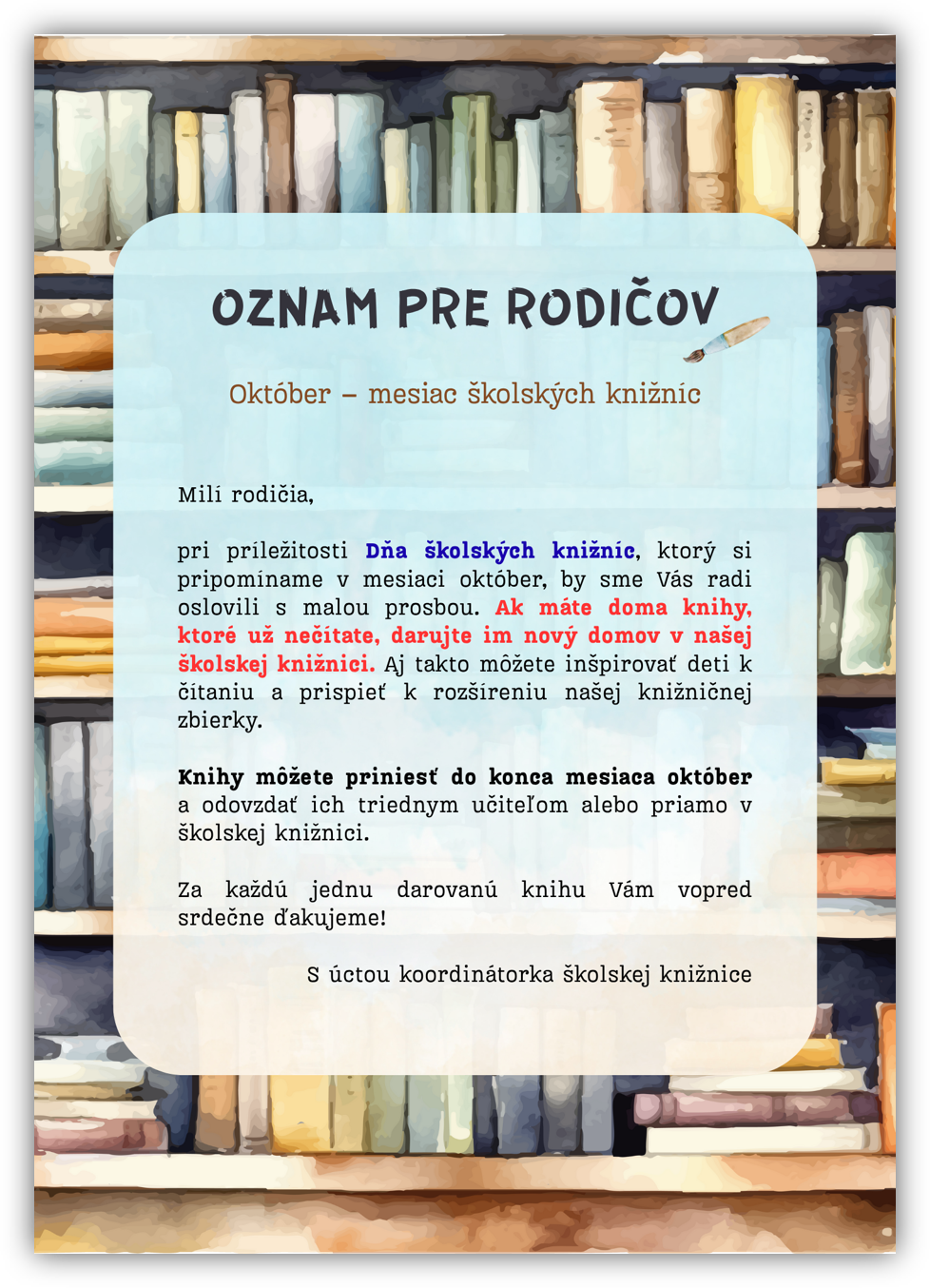 Školská knižnica: OZNAM - Obrázok 1