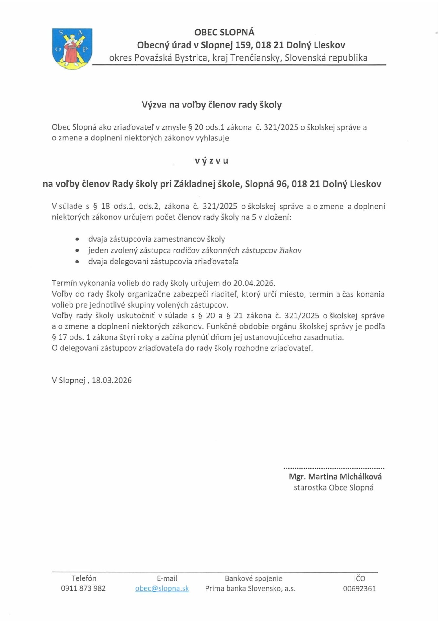 Výzva na voľby členov Rady školy - Obrázok 1