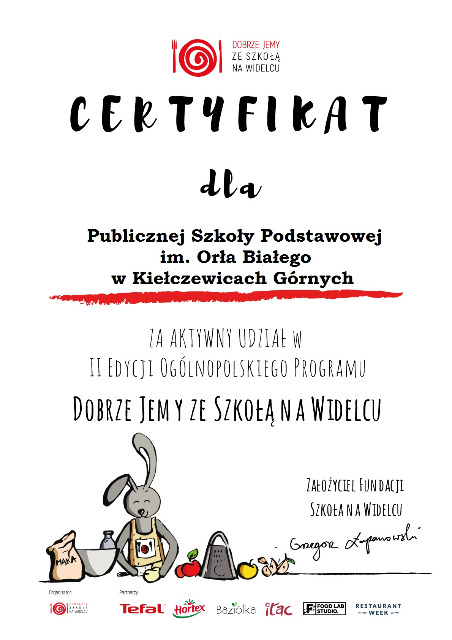 Certyfikat ogólnopolskiego programu "Dobrze jemy ze szkołą na widelcu" - Obrazek 1