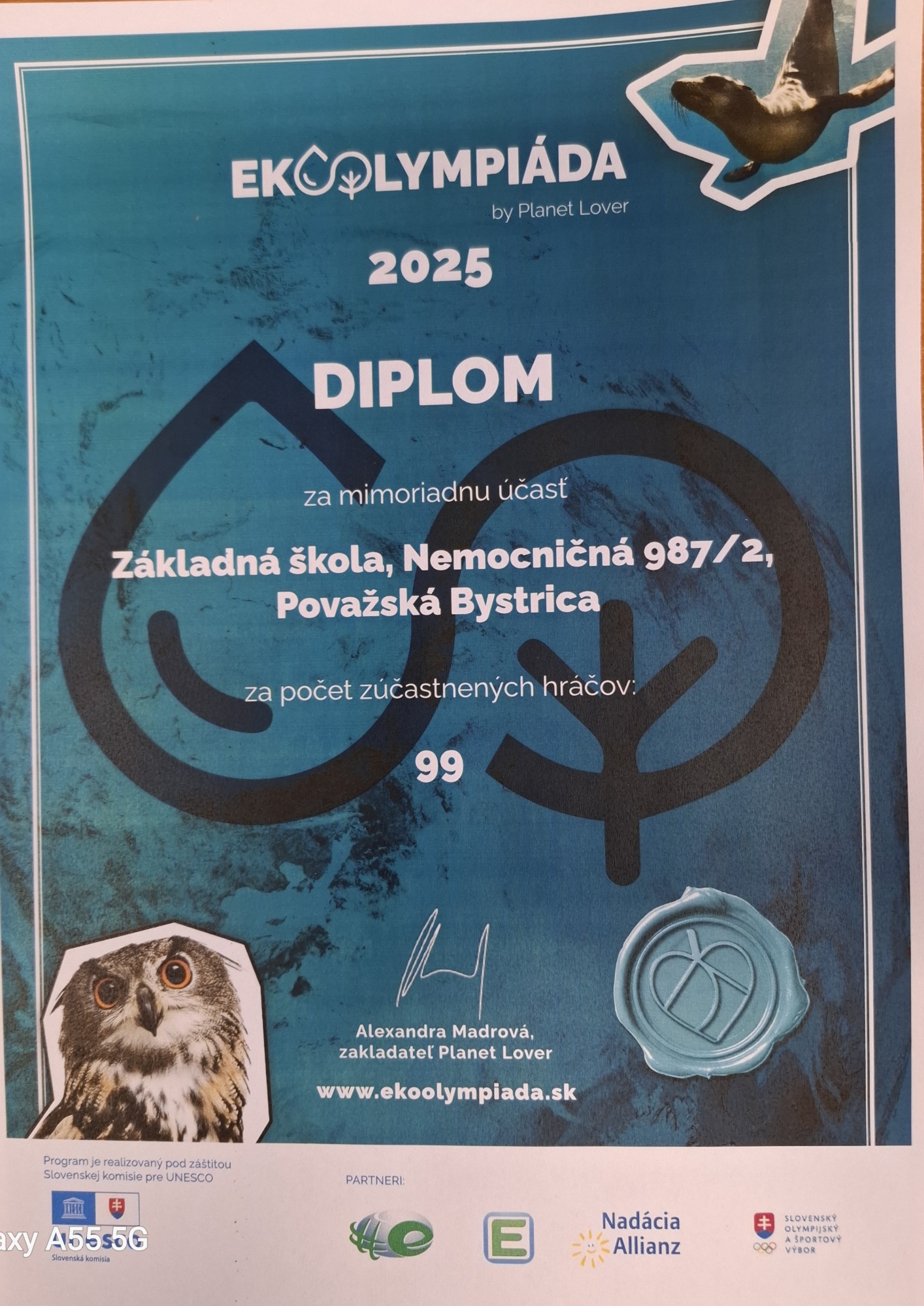 Poďakovanie za zapojene do vzdelávacej hry EKOolympiáda - Obrázok 1