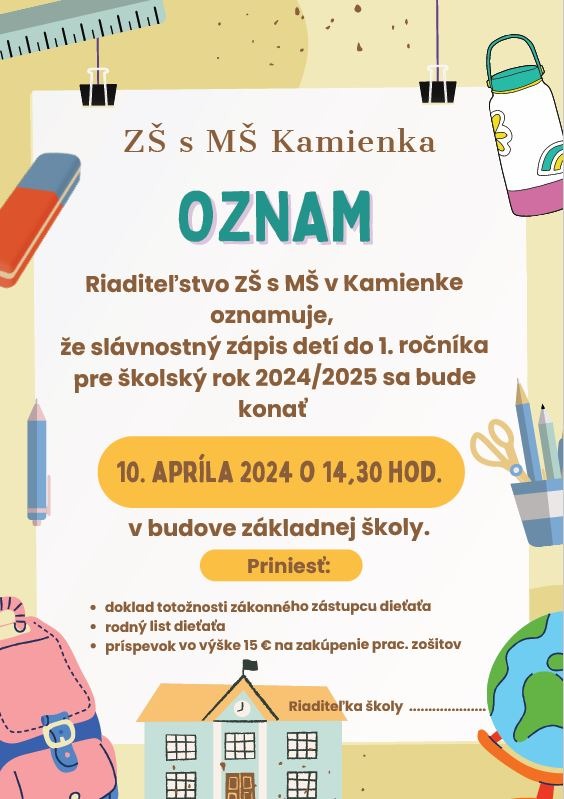 Zápis do 1. ročníka na šk. rok 2024/2025 - Obrázok 1