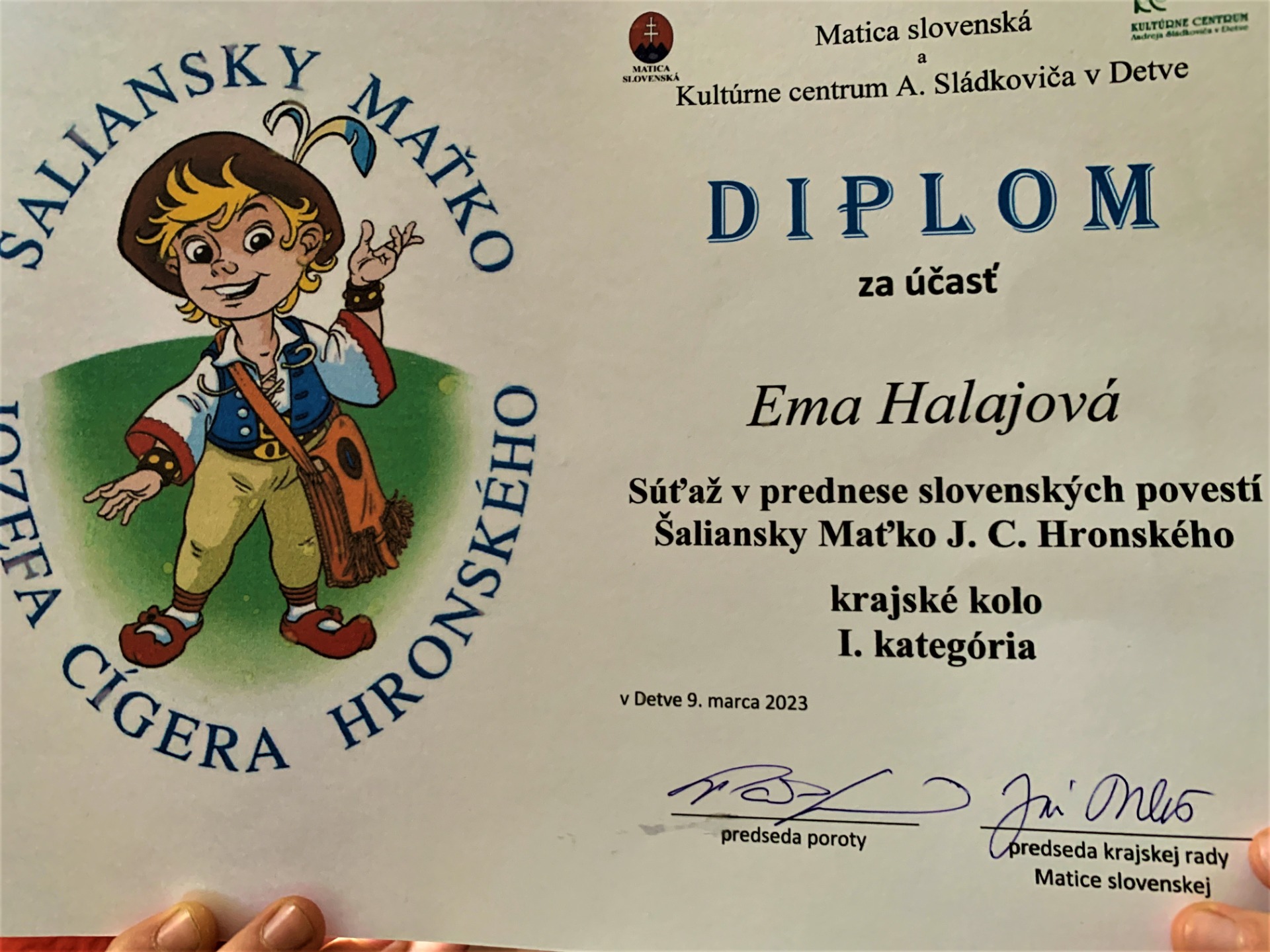 Ivanka Melicherčíková   obsadila 2. miesto  v   KRAJSKOM KOLE  recitačnej súťaže  ŠALIANSKY MAŤKO - Obrázok 4