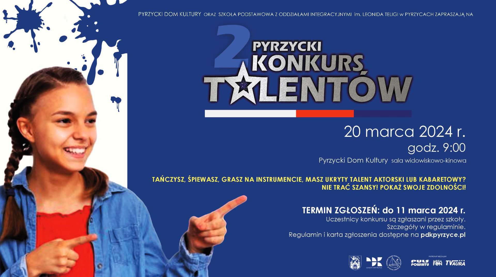 Plakat informujący o drugim Pyrzyckim Konkursie Talentów.