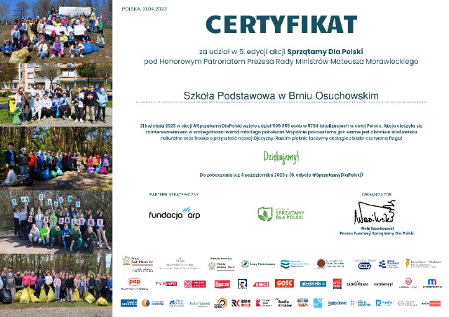 Certyfikat "Sprzątamy dla Polski" - Obrazek 1