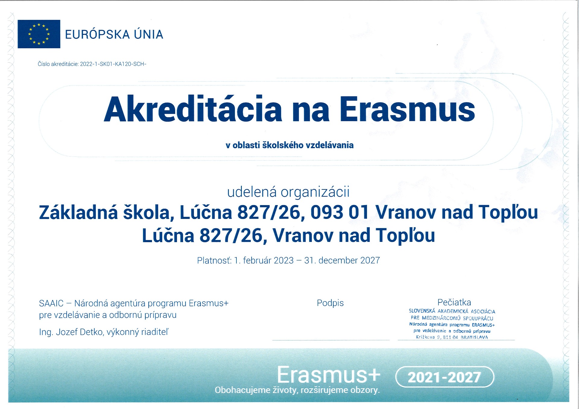 Akreditácia na Erasmus v oblasti školského vzdelávania - Obrázok 1