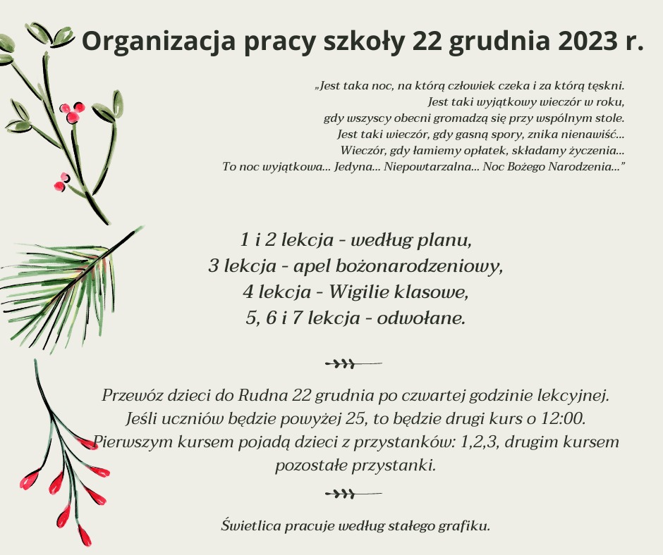 Organizacja pracy szkoły  22 grudnia 2023 r. - Obrazek 1